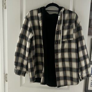 SHEIN Checkered Utility Jacket - Black and Cream